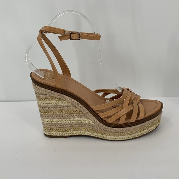 Vince Camuto Parys wedge espadrille sandal shoe strappy ankle strap tan 9 40 - Picture 1 of 6